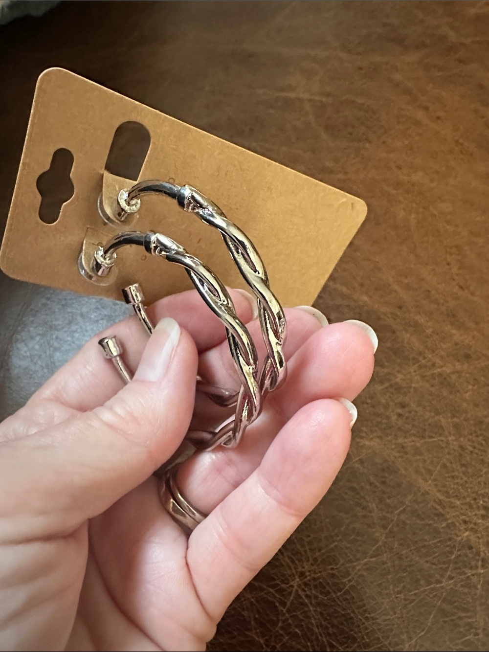 Silver Twisted Hoop pierced Earrings - Picture 3 of 6